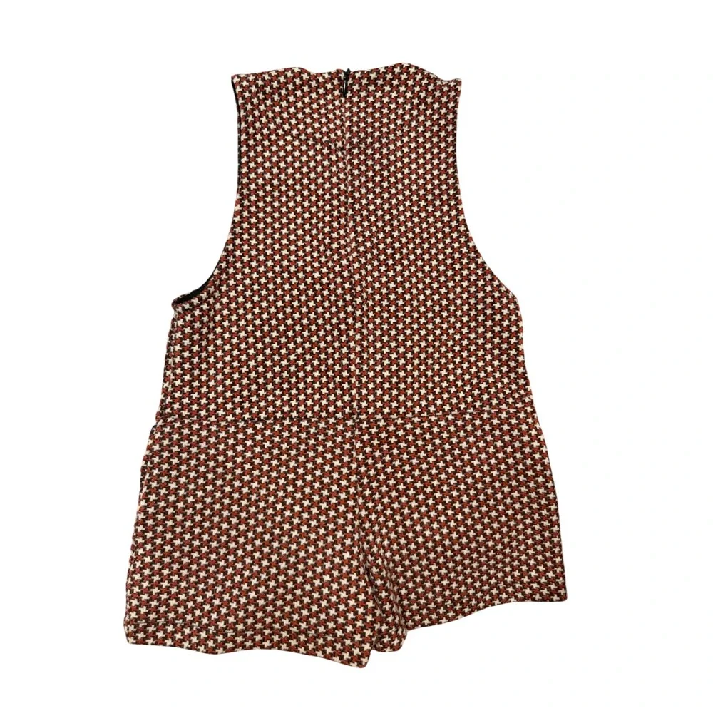 Zara Girls Romper Houndstooth Sleeveless Zip Back 4 Red Black Knit Jumpsuit